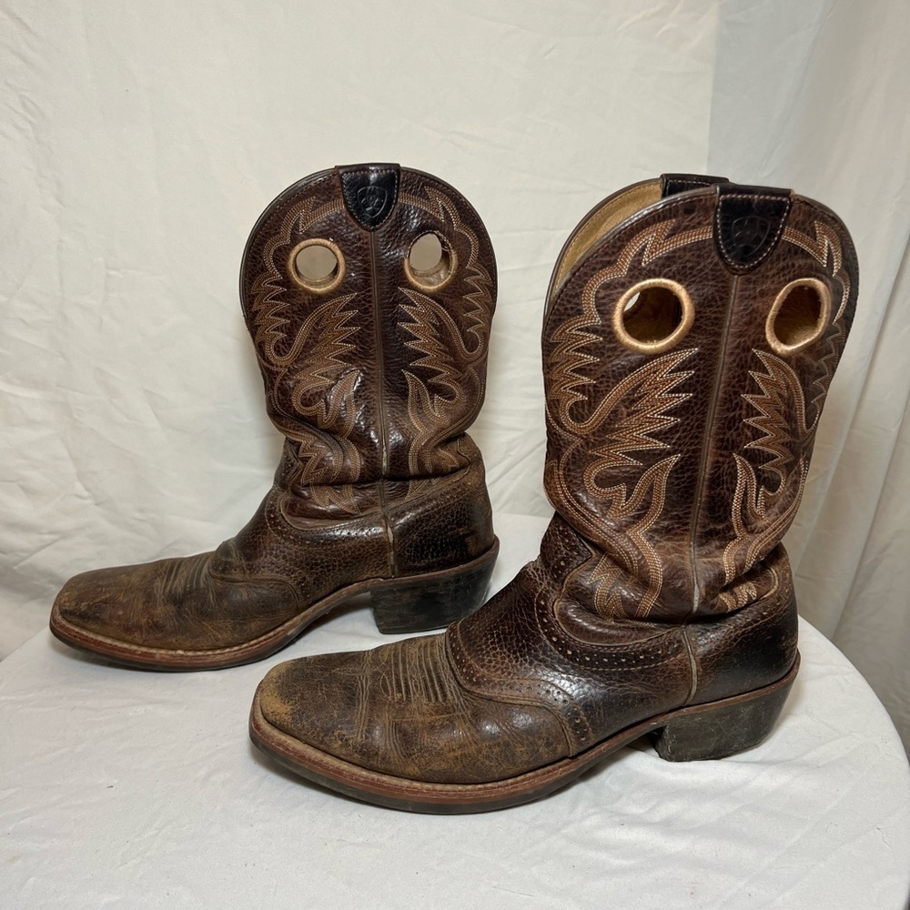 Ariat Men's Heritage Roughstock Oiled Brown Rowdy Square Toe Buckaroo Boots - 12 - Picture 4 of 9